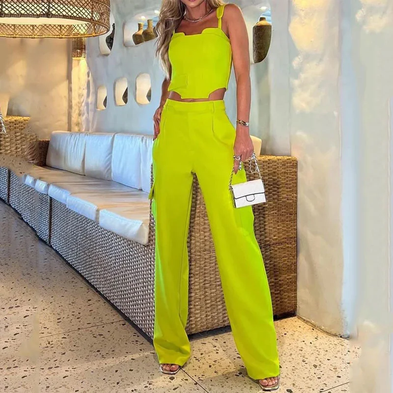 Toloer Toloer New Fashion Casual High-Waist Tight Vest Temperament Solid Color Suit Pants-Outfit Ideas