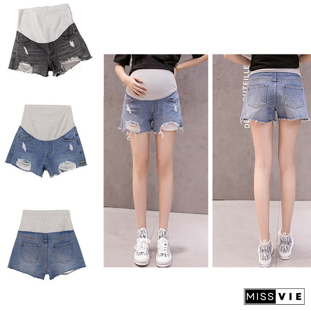 Summer Fashion Maternity Ripped Denim Shorts for Pregnant Women Casual Shorts