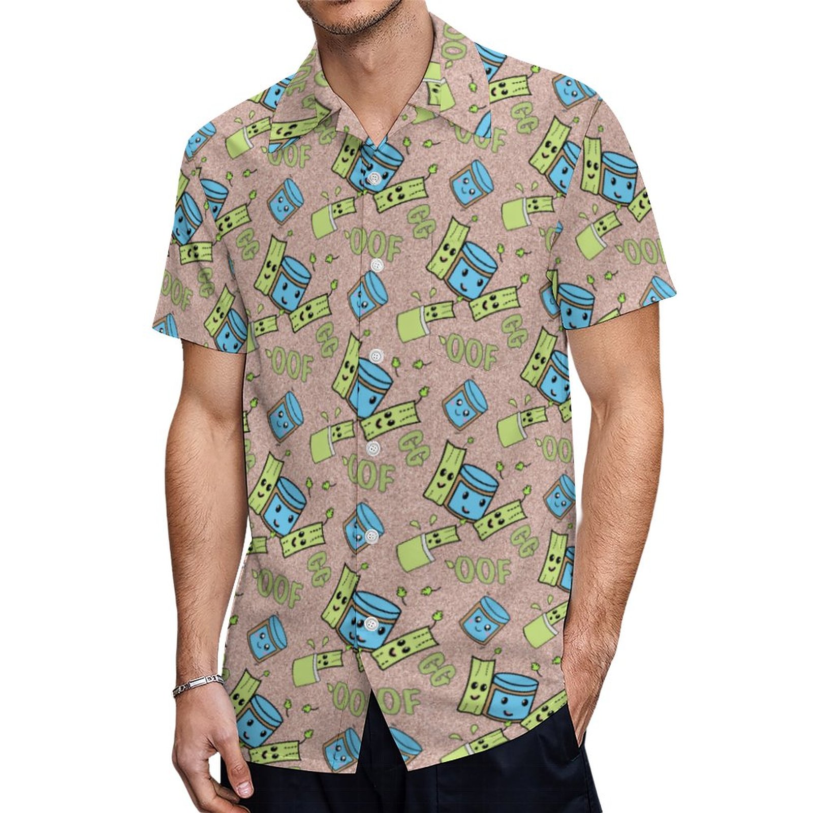 Kawaii Celery Peanut Butter Gamer | Men's Tropical Print Hawaiian Beach Vacation Shirt | Aloha Shirt Hawaiian Shirt And Dress Matching Beach Dress Vacation