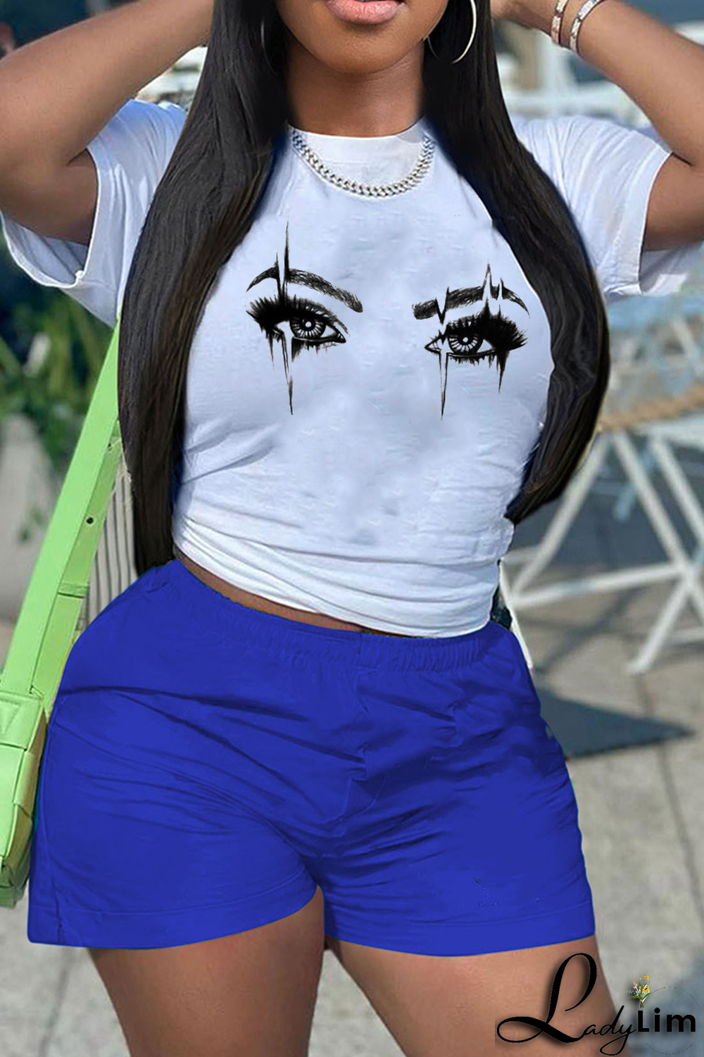 Orange Casual Daily Eyes Printed Patchwork O Neck T-Shirts