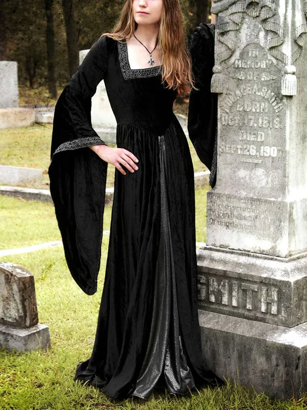  Halloween Solid Square Neck Maxi Dress