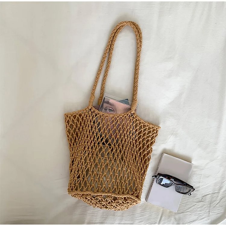 Fashion New Luxury Woven Straw Bag Hollow Shoulder Bags Large Capacity Tote Handmade bag Cotton Linen Net bags Beach Holiday sac
