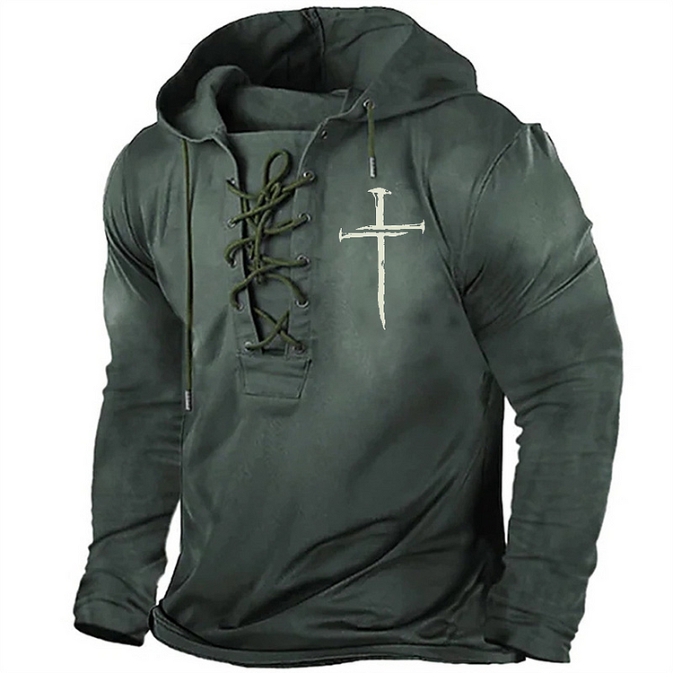 Classic Christian Cross Print Retro Hoodie