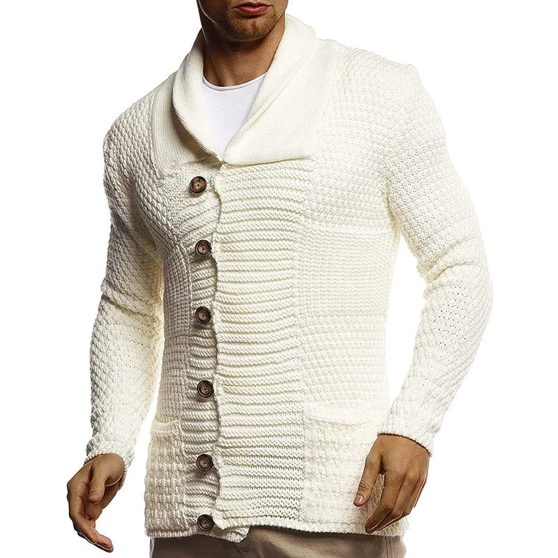 Men's Solid Color Long Sleeve Knitted Cardigan Coat | EGEMISS