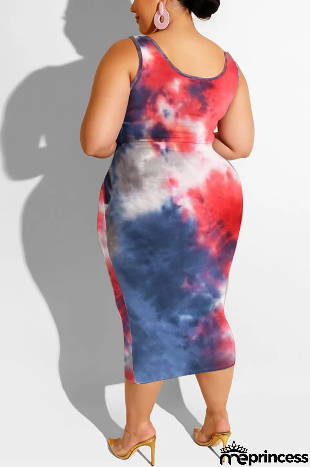 purple Polyester Sexy Slip Print Belt Tie Dye Plus Size