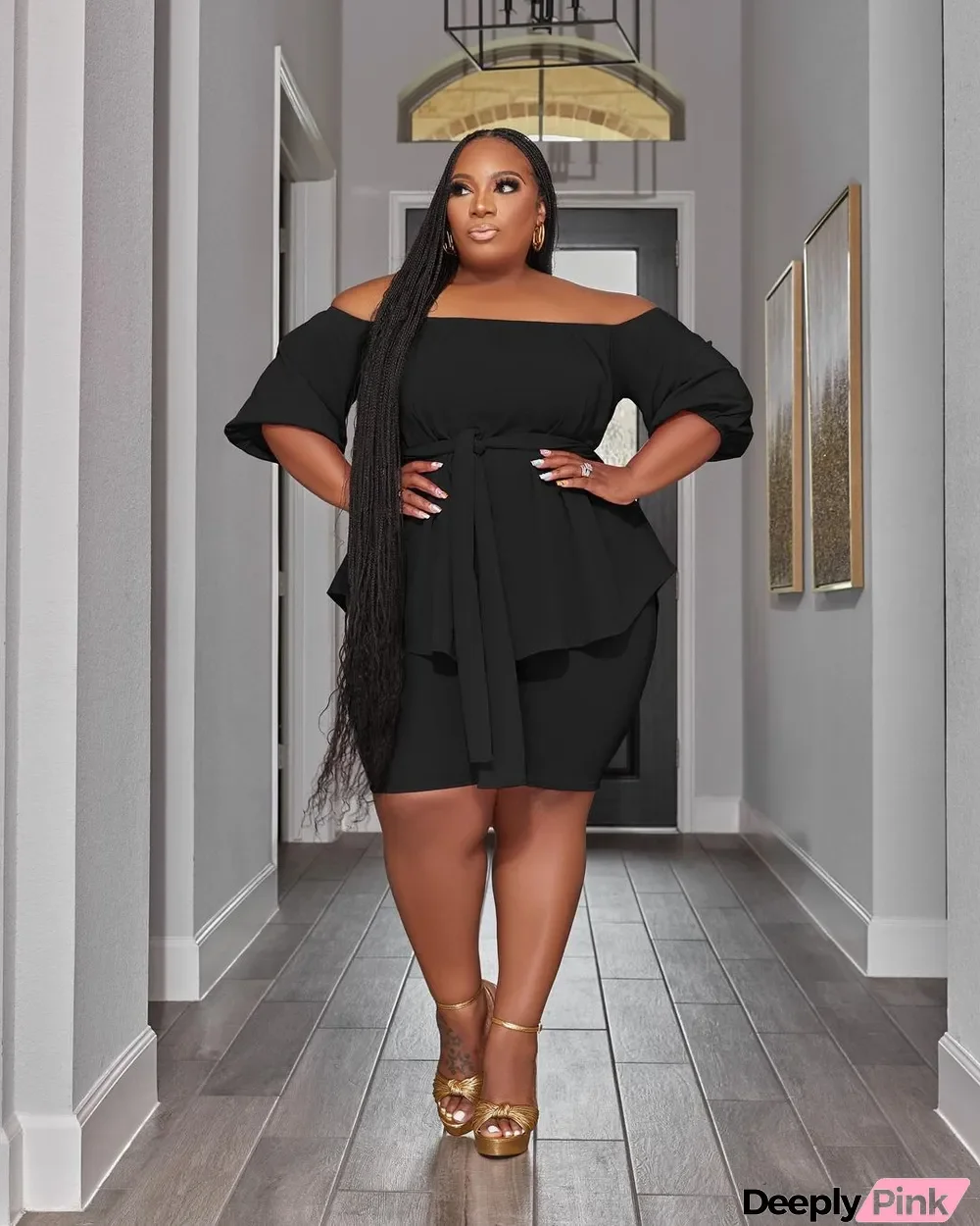 Plus Size Women's Fashion Casual Solid Off Shoulder Two-Piece Shorts Set