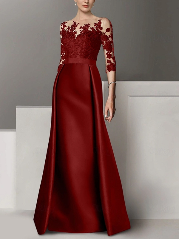 Round Neck Lace Solid Color Maxi Dress