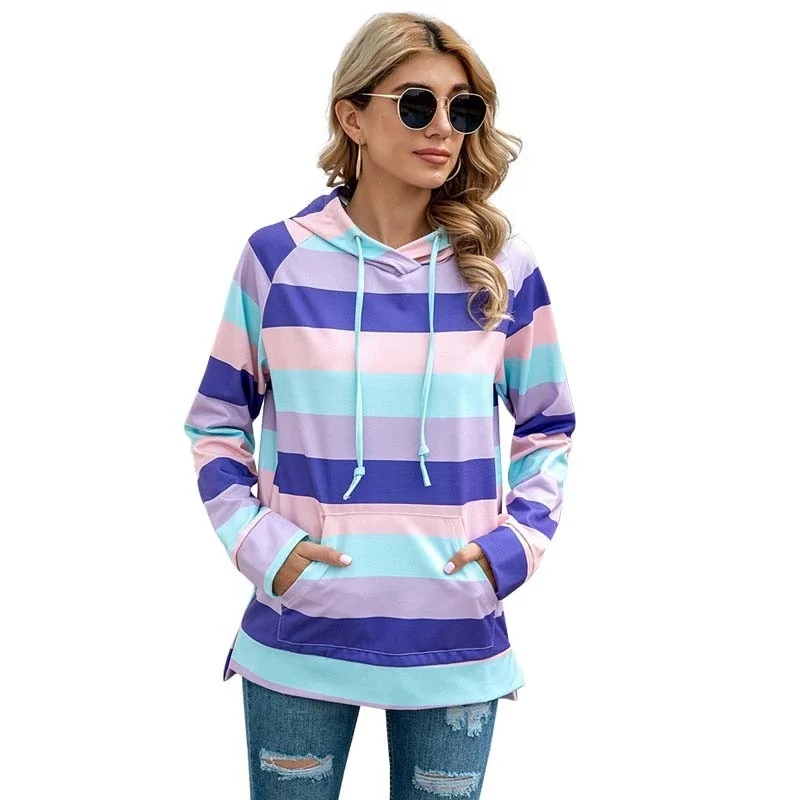 Women Stripe Hoodie Sweatshirts Autumn Winter Fashion 2020 Long Sleeve Plus Size Casual Loose Ladies Pullovers Pocket Hooded Top