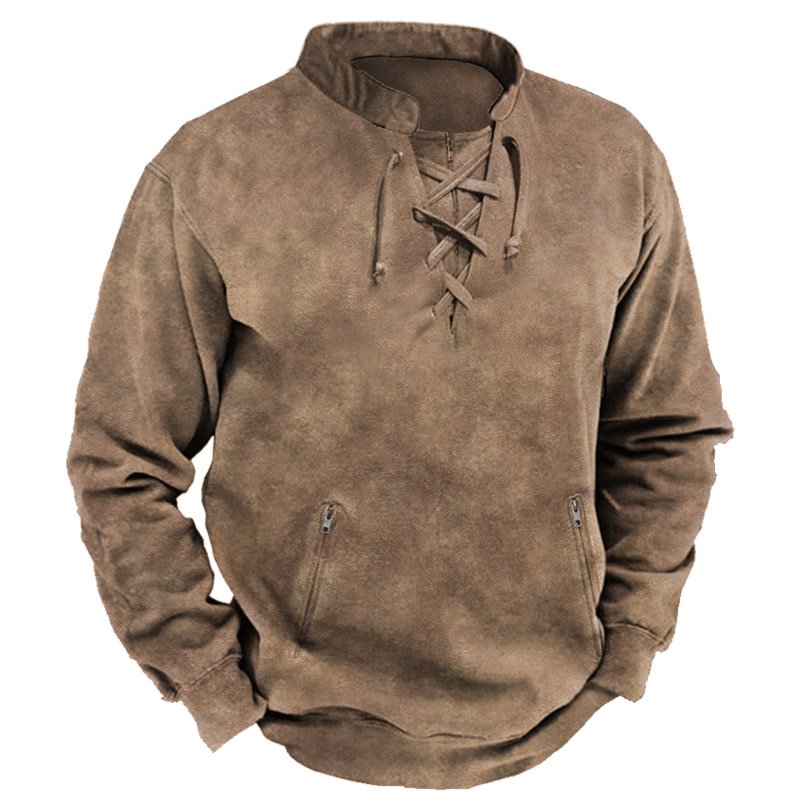 Men's Retro Zipper Round Neck Long Sleeve T-Shirt