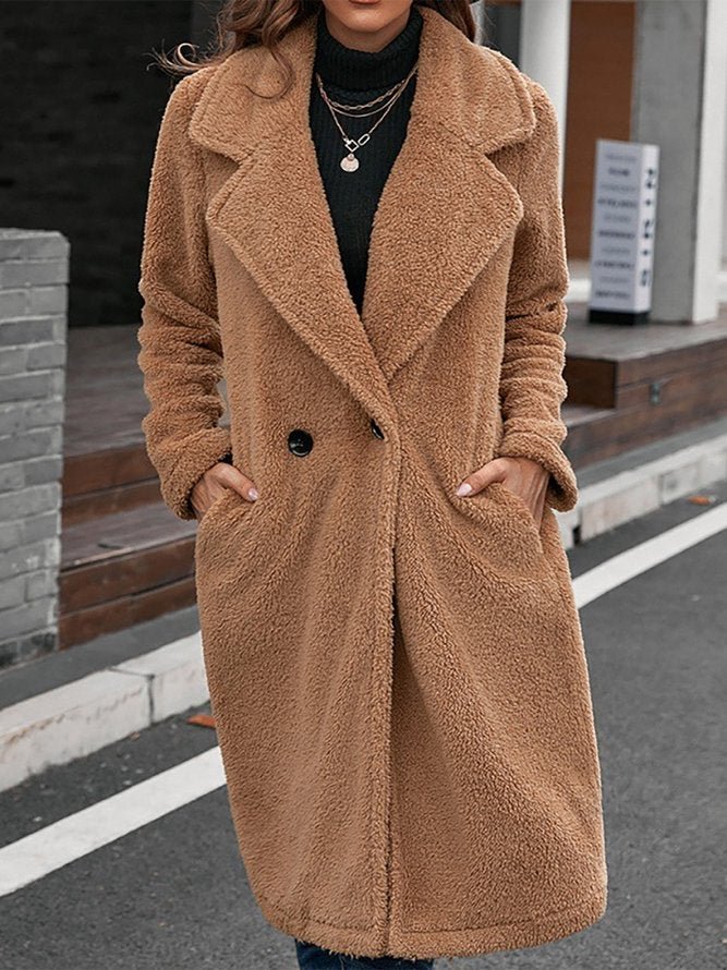 Loosen Solid Lapel Furry Long Sleeves Outerwear