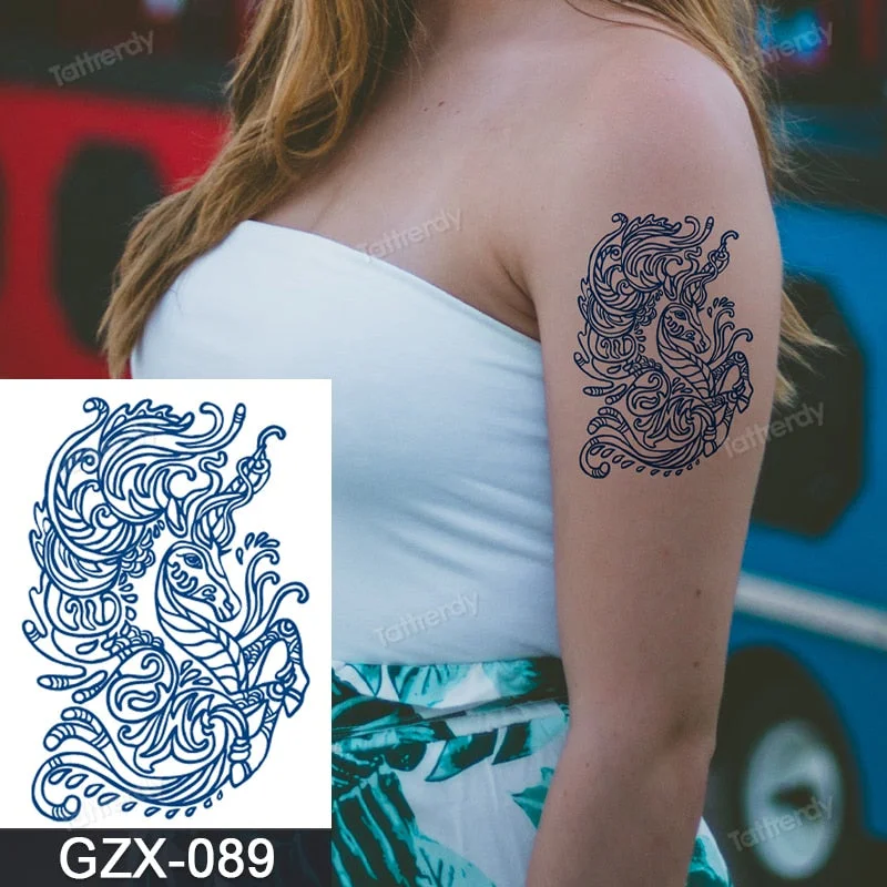 Juice Ink Natural Tattoo Water Transer Long Lasting Blue Semi-permanent Temporary Tattoos Small Hand Sleeve Armband Painting