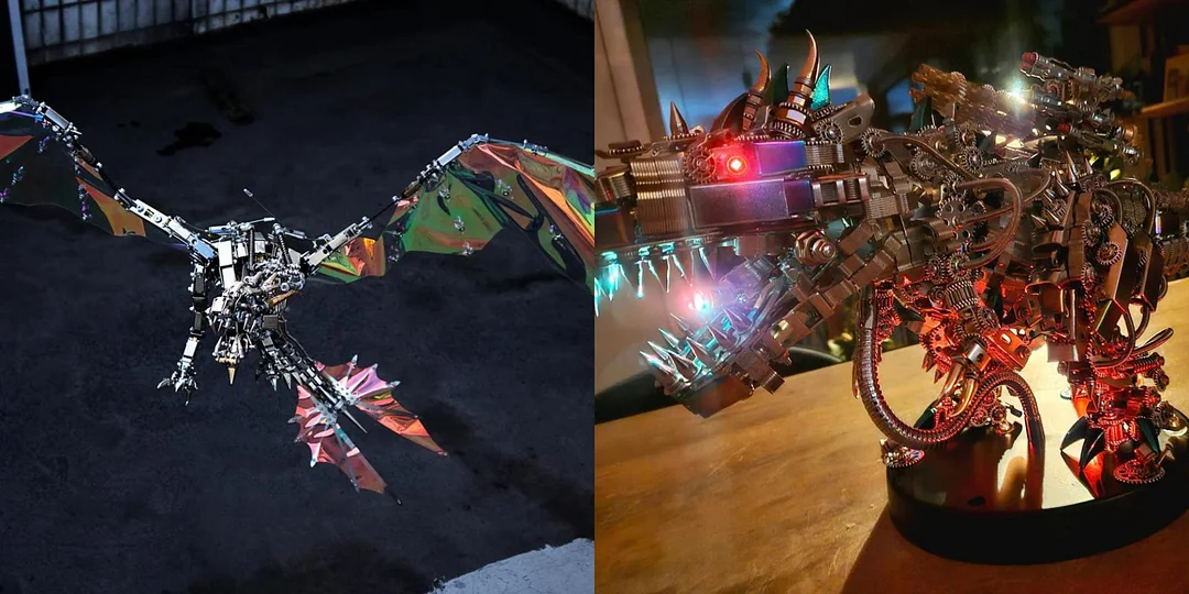 Zestaw Modelu 3D Mechaniczny Latający Smok Dragon Zestaw Modelu 3D Mechaniczny Tyranozaur Rex