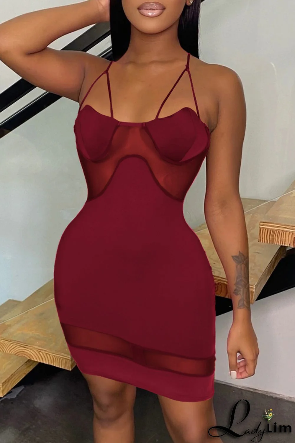 Black Fashion Sexy Solid Split Joint Backless Spaghetti Strap Sleeveless Dress