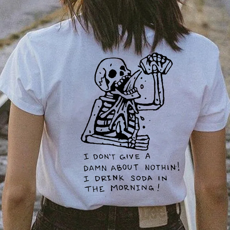 Skull Drinking I Don't Give A Damn About Nothing Printed T-shirt - Krazyskull