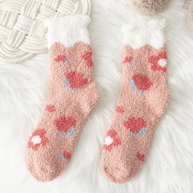 Sweet Floral Print Plush Ankle Socks - Modakawa