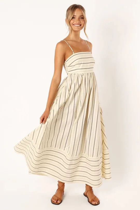 Striped Printed Bandeau Midi Dress