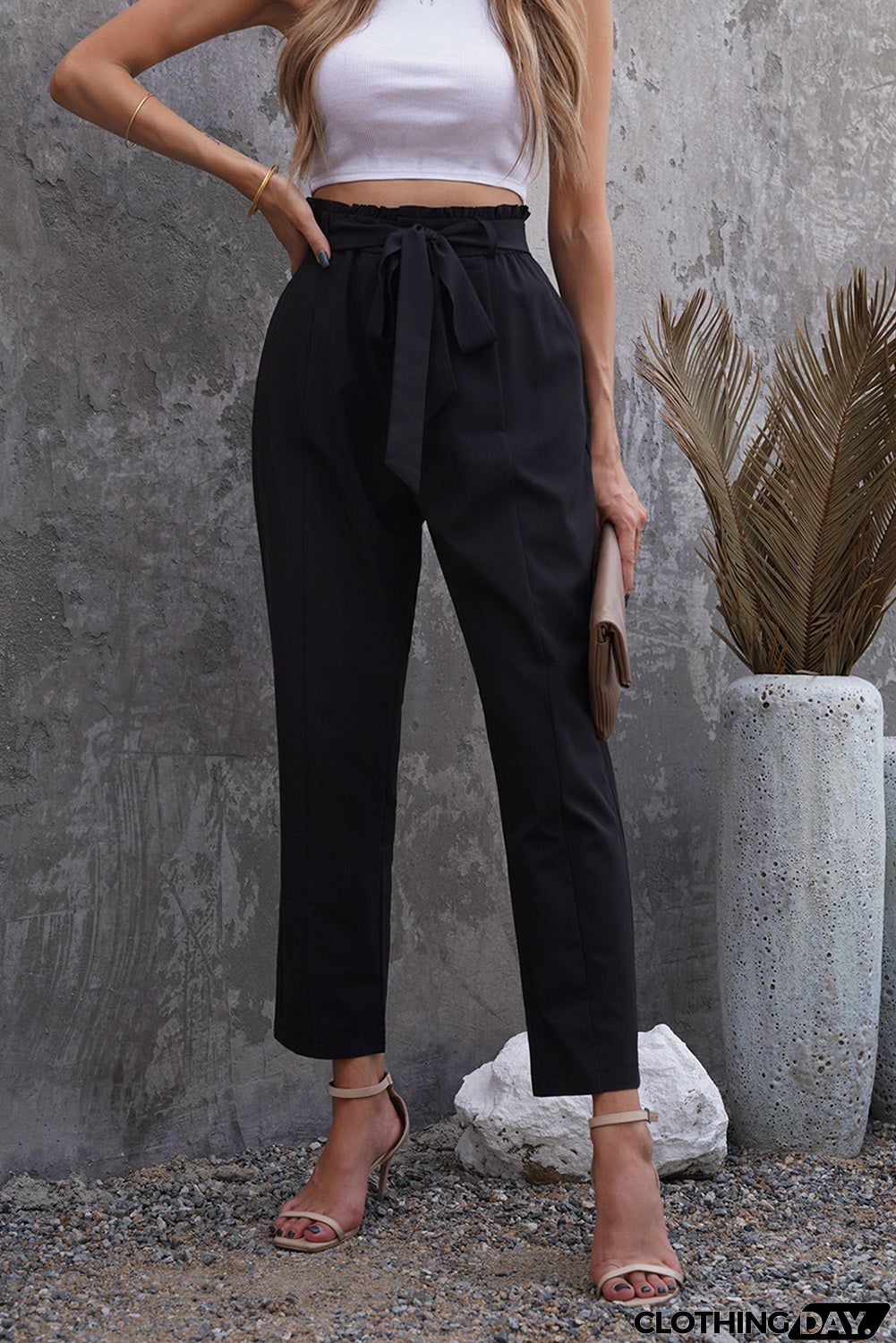Paperbag Waist Straight Leg Pants