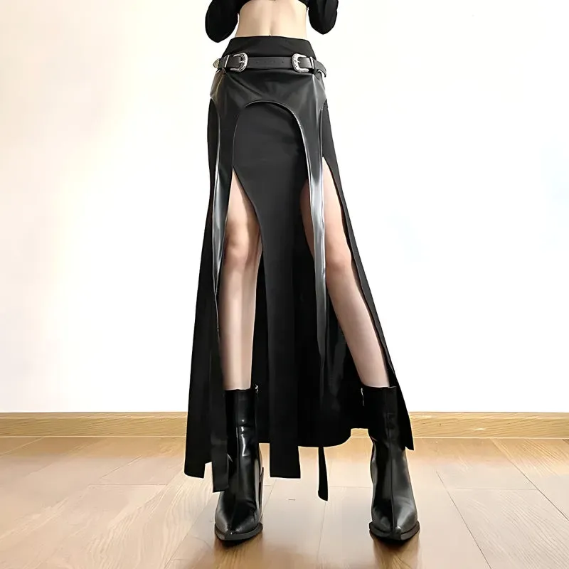Brownm Double Slit Maxi Skirt