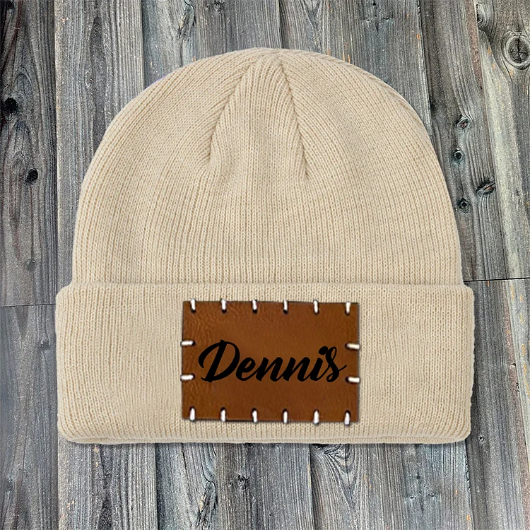 Personalized Leather Patch Beanie 