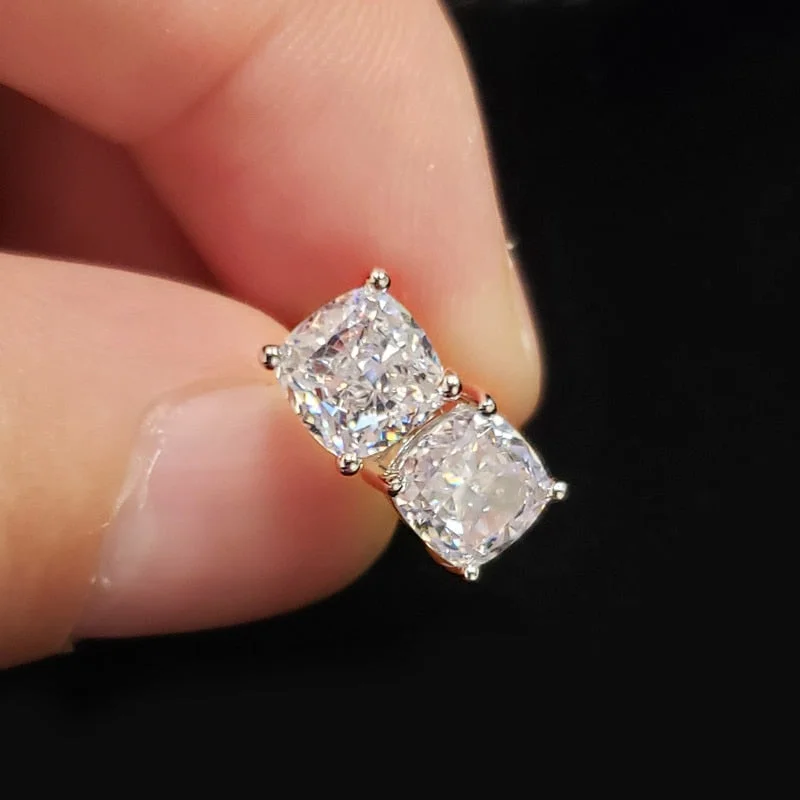 Cushion Cut Crystal Cubic Zirconia Stud Earrings Women Simple Versatile Ear Piercing Accessories Best Gift Trendy Jewelry
