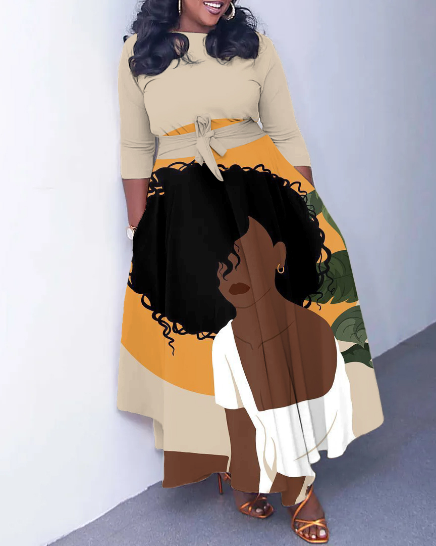 Curly Girl Sunset Long Sleeve Pockets Maxi Dress