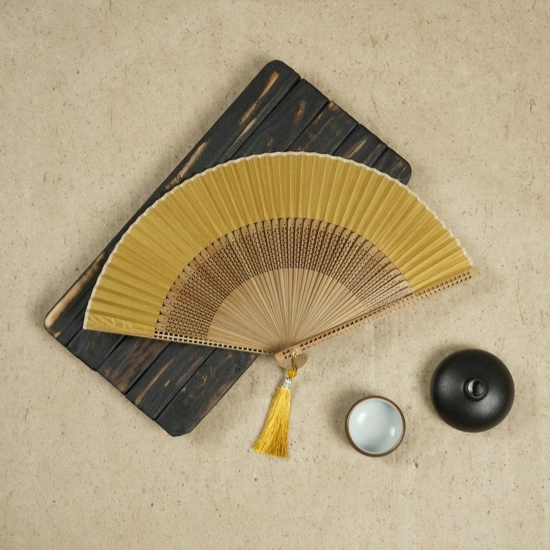 21cm Bamboo Silk Fan Women’s Archaic Folding Fan Tassel 6-inch Scenic Spot Travel Photo Fan