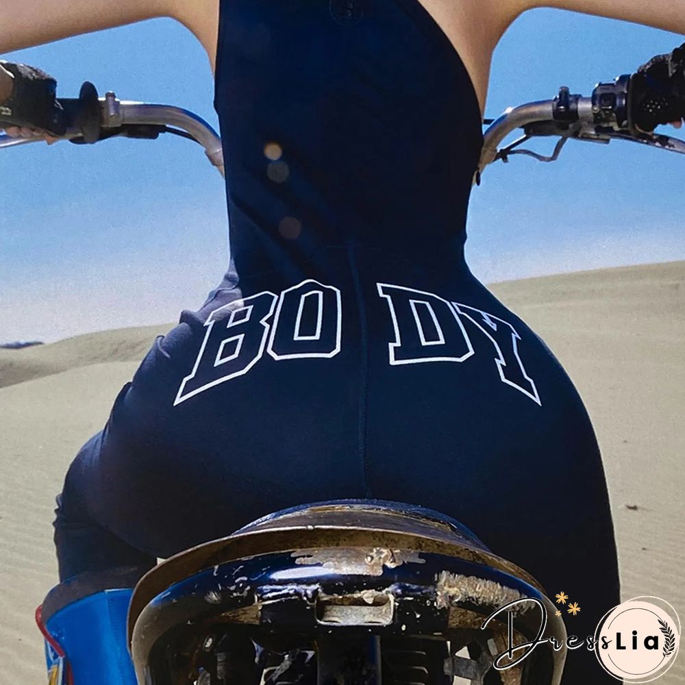 Wild Fashion Jumpsuit Women Letter Print One Shoulder Sleeveless Long Rompers Summer Skinny Party Clothes Clubwear