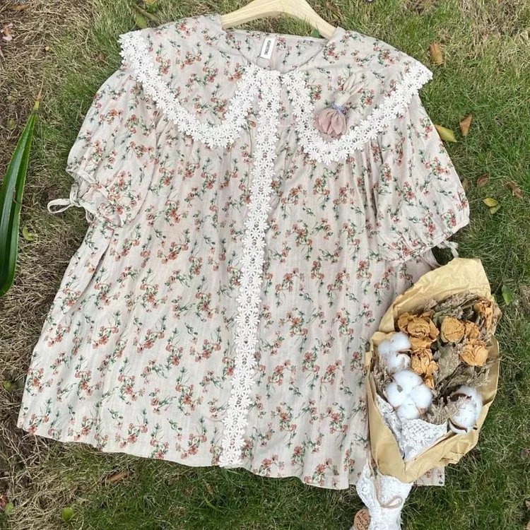 Queenfunky cottagecore style Forest Girl Sweet Floral Shirt QueenFunky