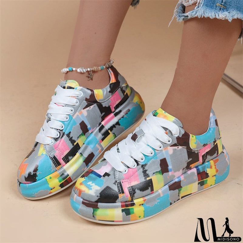 MidiSono - Lady Trendy Outdoor Casual Graffiti Lace-up Sneakers