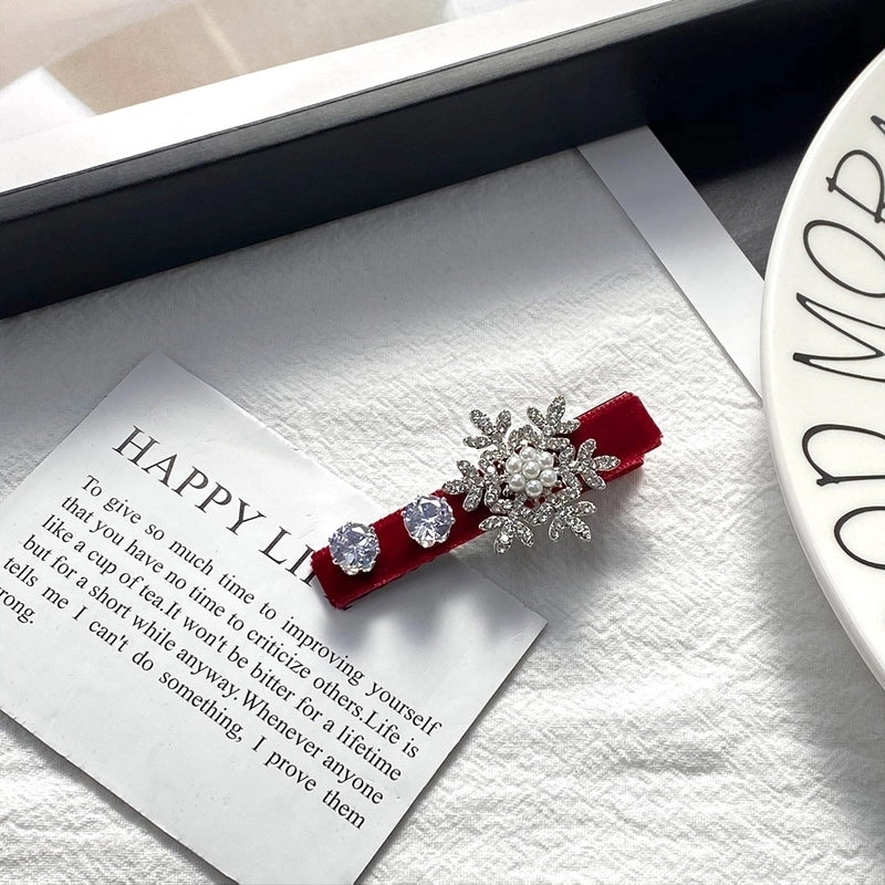 Elegant Cute Sweet Women’s Bow Knot Snowflake Flannel Rhinestones Hair Clip