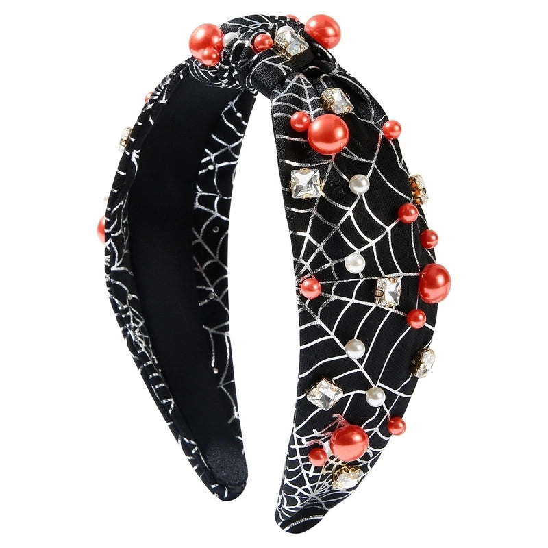 Women’s Hip-Hop Funny Halloween Pattern Spider Web Alloy Diamond Hair Band