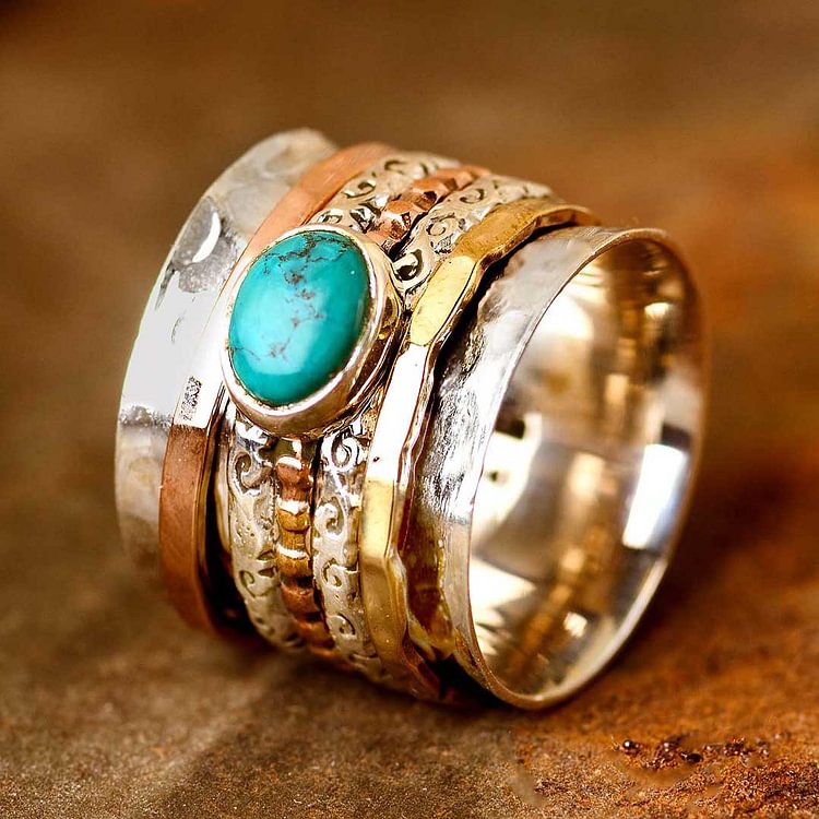 Tri Color Turquoise Anxiety Ring Sterling Silver