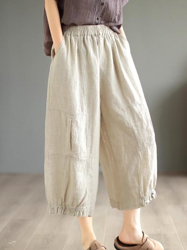 Solid Color Side Pockets Loose Wide Leg Pants