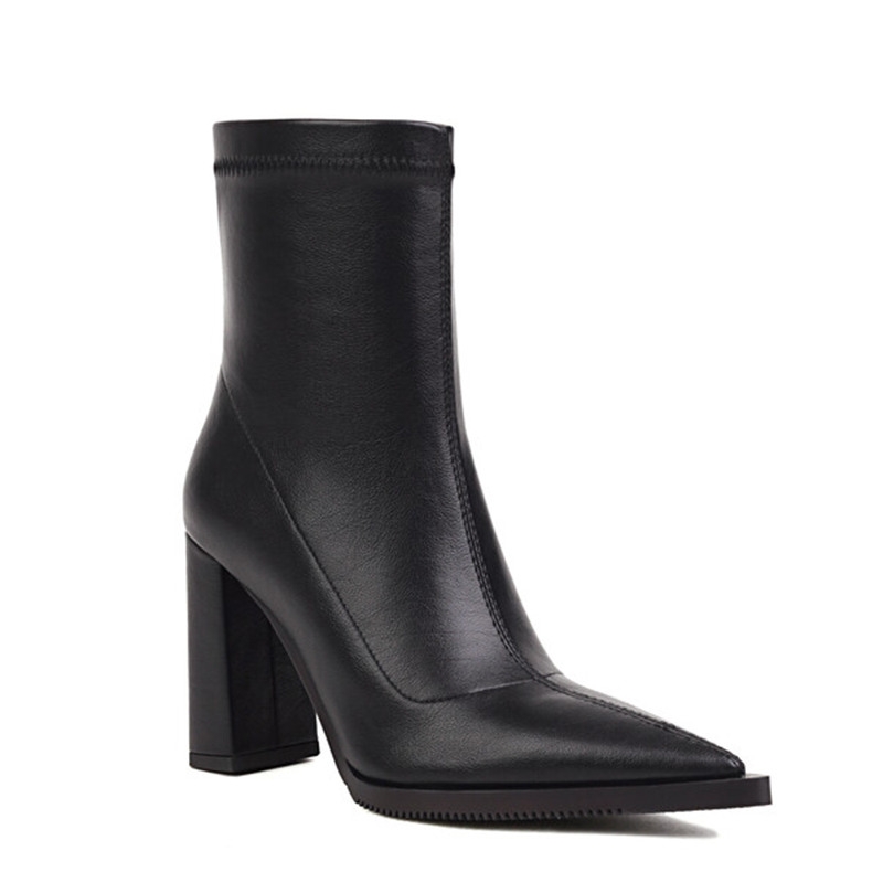 GOOSHOE Medium Block Heels Women Short Booties 10cm Green Pointy Toe Ankle Boots Solid Pumps Shoes