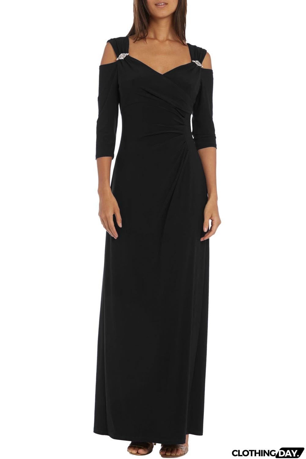 Cold Shoulder Rhinestone Gown