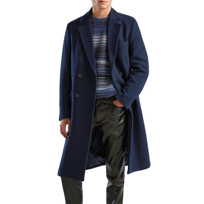 Men's Solid Notch Lapel Double Breasted Mid-length Coat 29661499Z