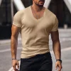 Mens Solid Color Classic V-neck Basic Tee by Inlyline
