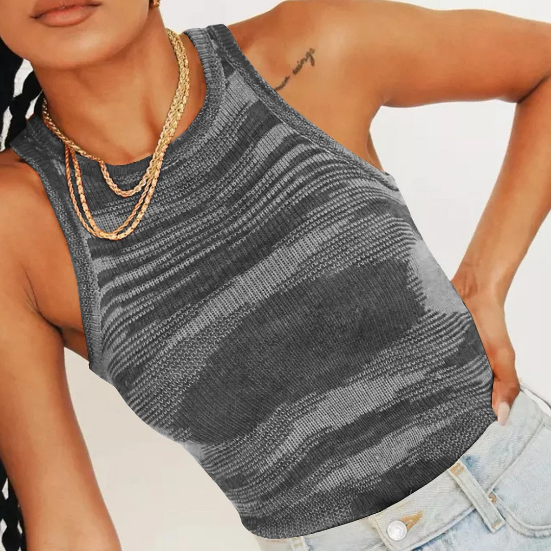 2021 Knit Tank Tops Women Sleeveless Y2K Crop T Shirts Casual Summer Off Shoulder Top Tie Dye Cute T-Shirts O Neck Vintage Tees