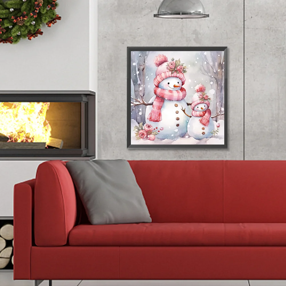 Diamond Painting - Full Round Drill - Pink Snowman(Canvas|30*30cm)