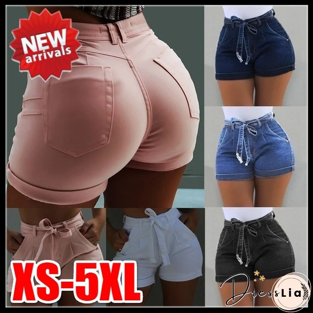 New Plus Size S-5XL Slim Fit Casual Classic Shorts Jeans Summer Sexy Women's Fashion High Waist Washed Denim Shorts