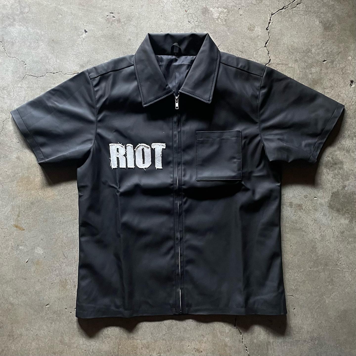 Casual Street Leather Patch Zip Shirt