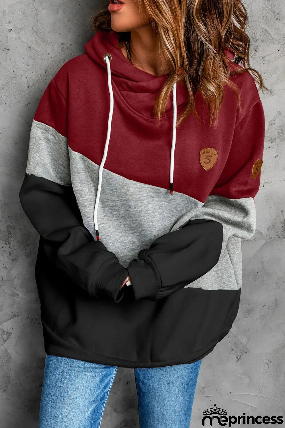 Colorblock Cowl Neck Pullover Hoodie