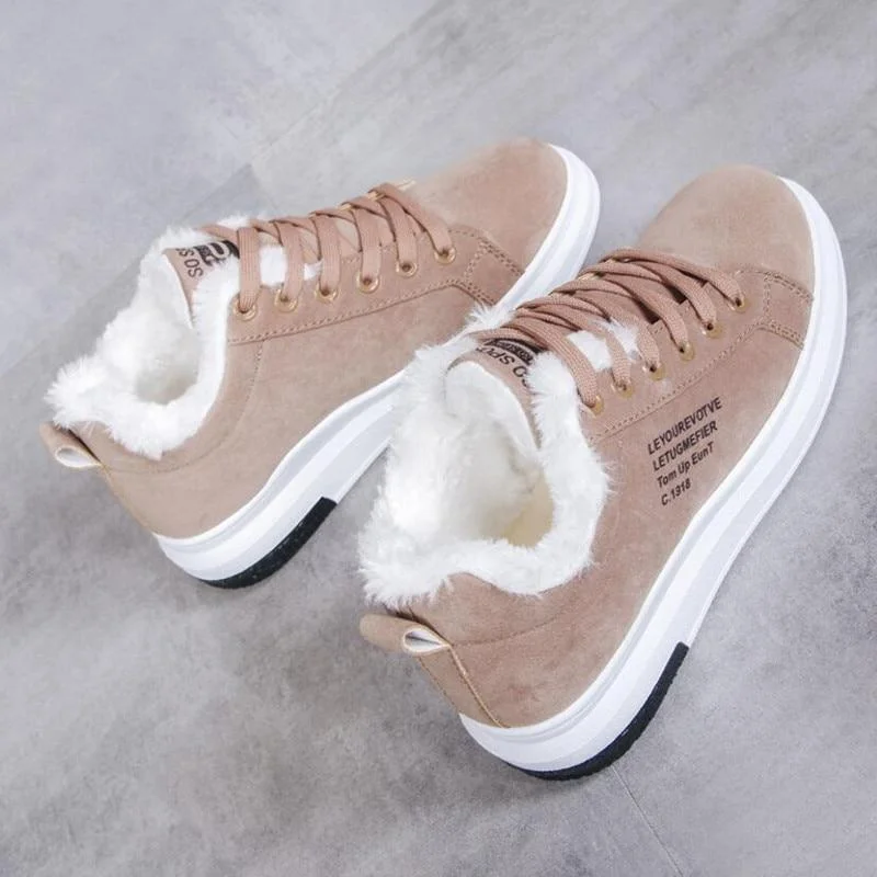 Women's Shoes Winter Women Boots Warm Fur Plush Lady Casual Shoes Lace Up Fashion Sneakers Zapatillas Mujer Platform Snow Boots 1026