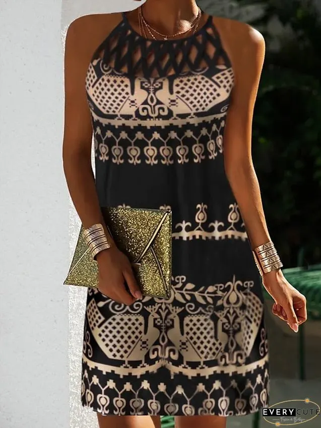 Casual Dress Shift Mini Black Green Dark Blue Sleeveless Floral Ruched Spring Summer