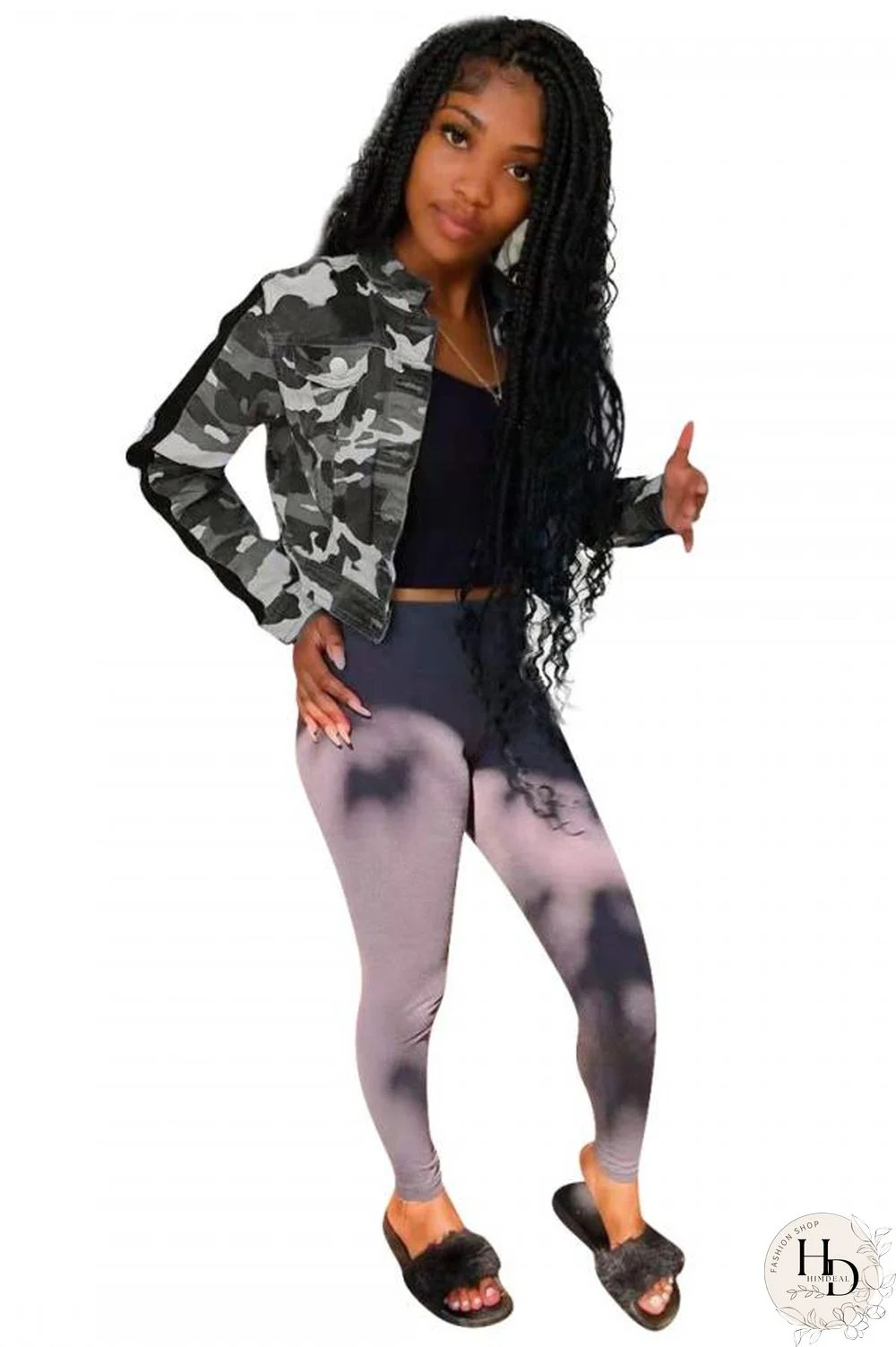 Gold Turndown Collar Camouflage Patchwork The cowboy Others Long Sleeve Denim jacket