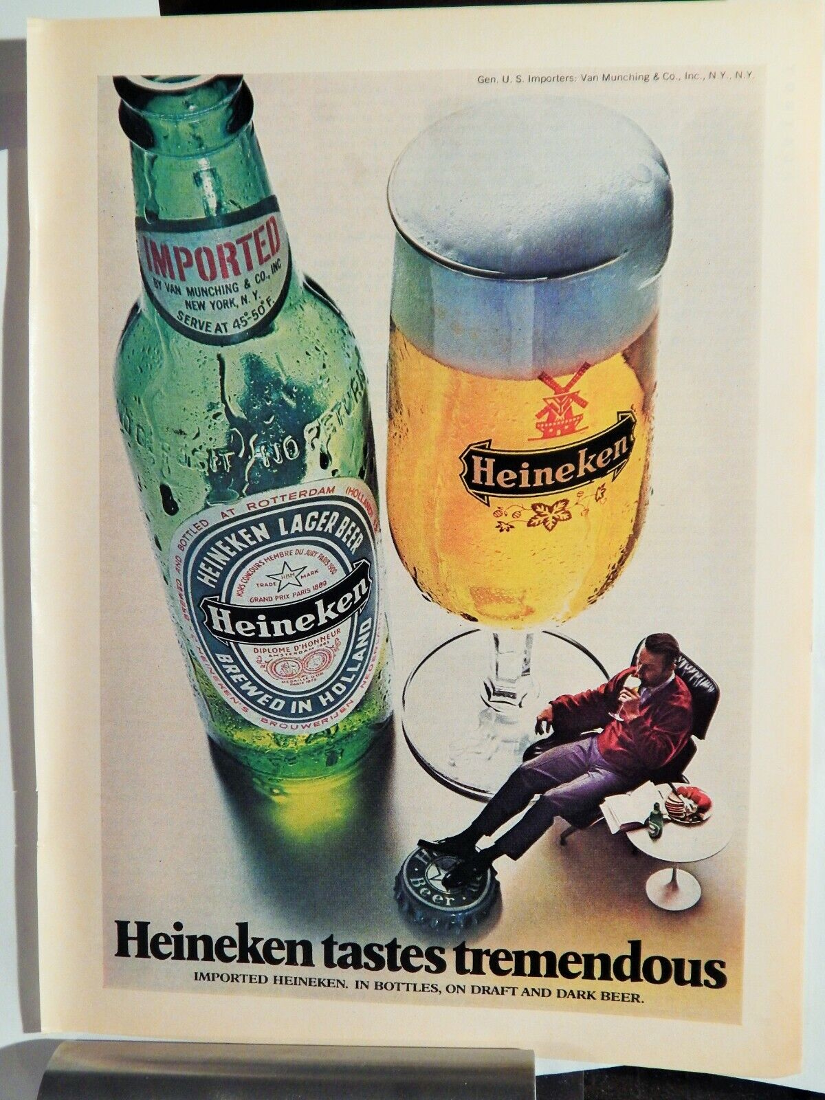 HEINEKEN DRAFT / DARK BEER VTG 1973 Photo Poster painting AD, SOUGHT EPHEMERA