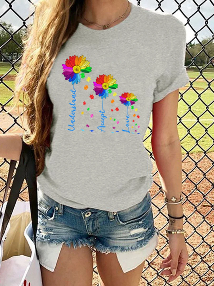 Round Neck Short Sleeves Printed T-shirt