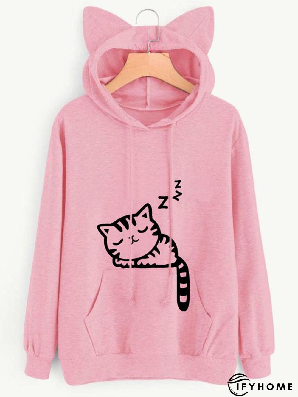 Long Sleeve Cat Printed Hoodie | IFYHOME