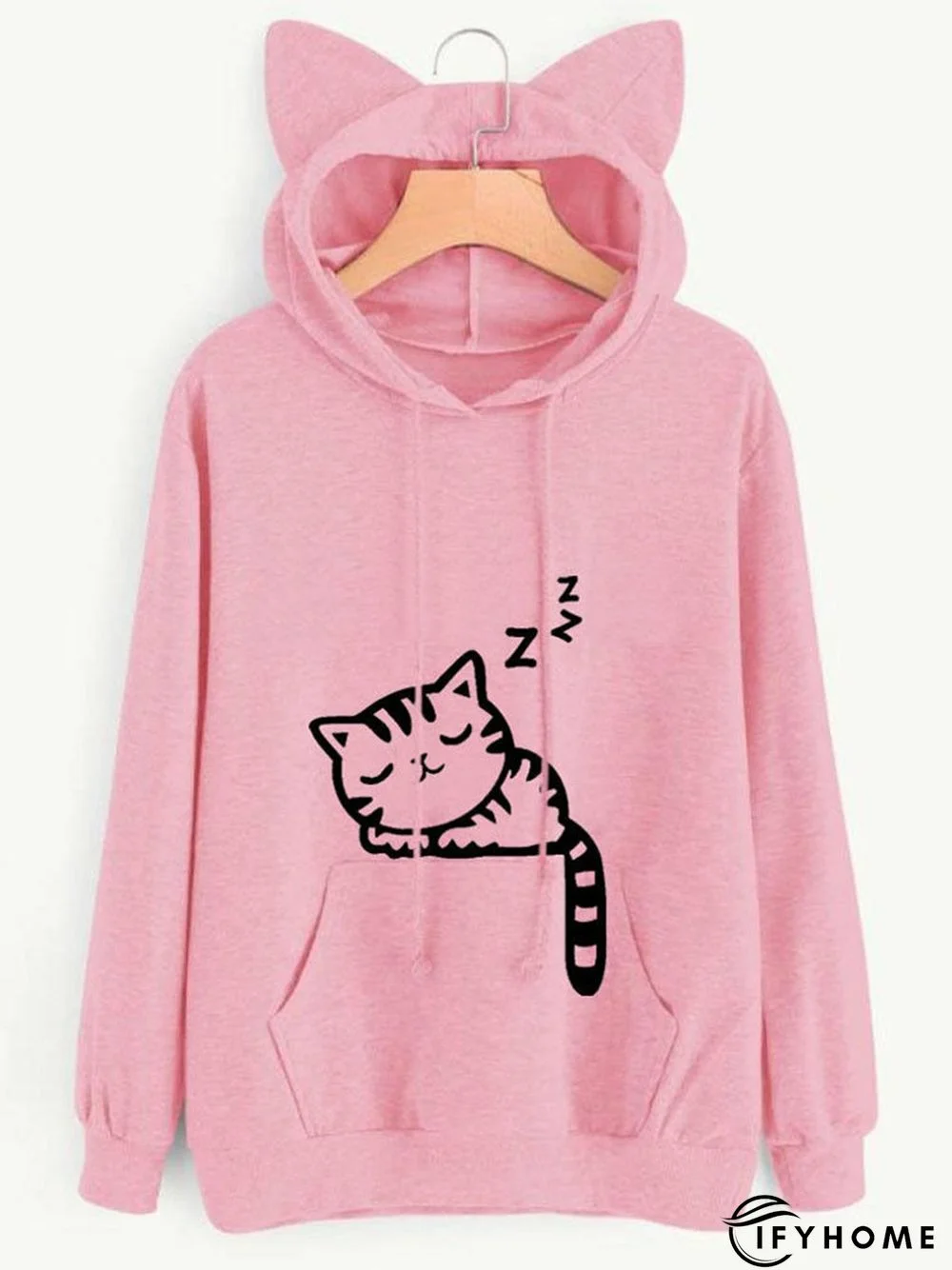 Long Sleeve Cat Printed Hoodie | IFYHOME