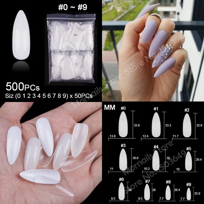 500 Pieces Of Ballerina Stiletto Coffin Rounded Square False Nail Tips Manicure Fake Nail Tips Long False Nails Short Nail Tips-Nail Inspo